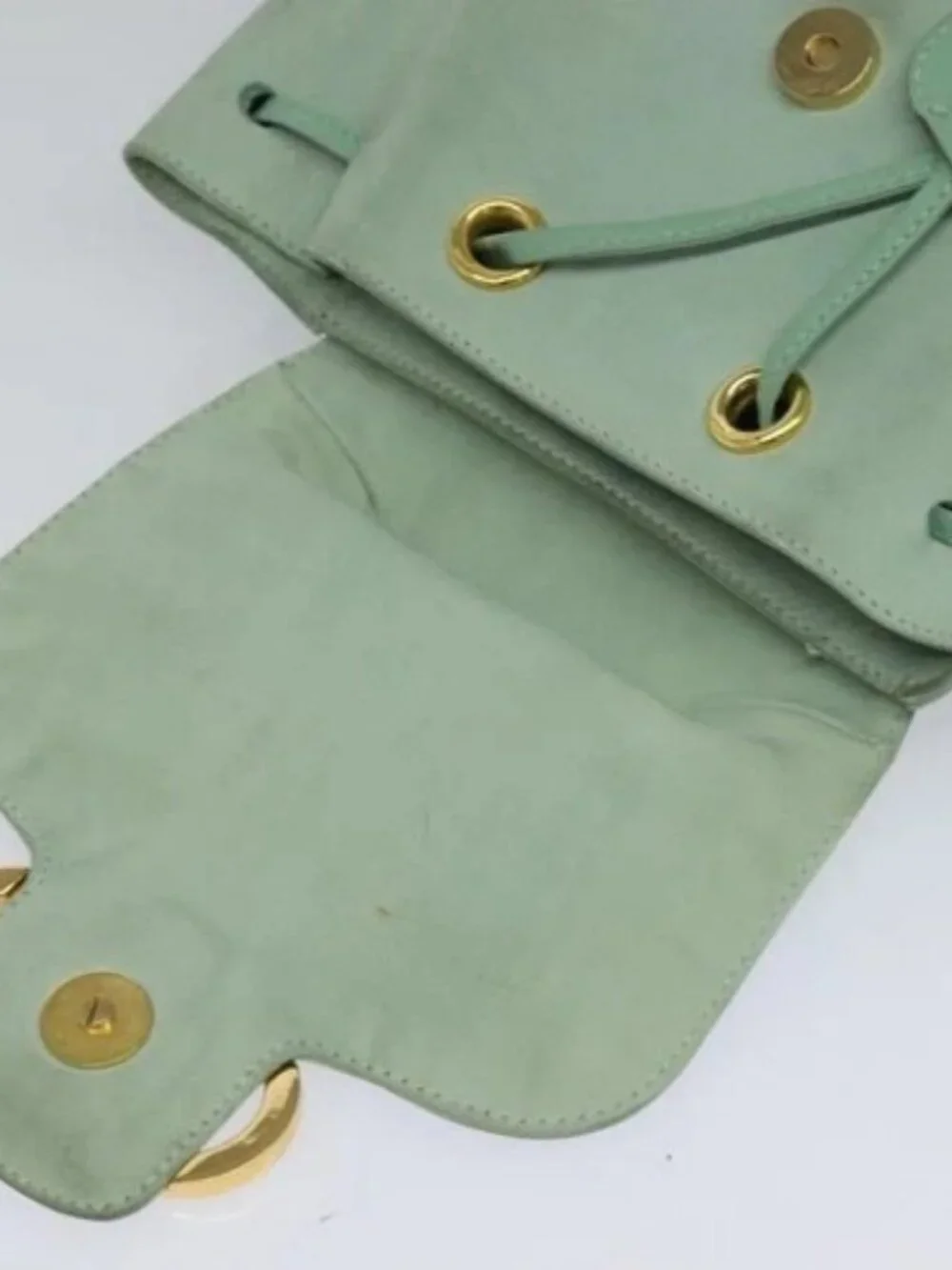 Salvatore Ferragamo Backpack Suede Peppermint Gold Auth 115402